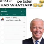 what if joe biden had whatsapp | joe biden; Donald J. Trump; Biden, you've been sleeping on the carpet for 6 straight days | image tagged in what if x had whatsapp | made w/ Imgflip meme maker