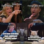 Tara Strong in 2018 | Rena Sofer; Foreign uber driver; Tara Strong; Everyone watching their childhood getting ruined; Others enjoying the show while trying to find a way to expose her | image tagged in taylor armstrong and pauly d yelling at each other whilst call m,tara strong,2010s,rena sofer,uber | made w/ Imgflip meme maker