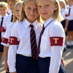 T-armband school girls blonde uniforms
