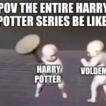 FightING babies | POV THE ENTIRE HARRY POTTER SERIES BE LIKE:; HARRY POTTER; VOLDEMORT | image tagged in fighting babies | made w/ Imgflip meme maker