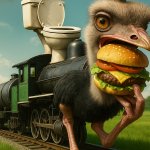 Ostritch eating a burger