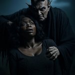 Evil Satan Devil standing over Black woman