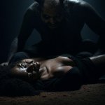 Evil Satan Devil standing over Black woman