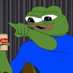 Pepe pointing at TV with beer and cigarette