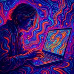 researching on a laptop