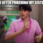 Jinu running | ME AFTER PUNCHING MY SISTER: | image tagged in jinu running from rumi | made w/ Imgflip meme maker