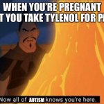 because autism is an entity that hunts children | WHEN YOU’RE PREGNANT BUT YOU TAKE TYLENOL FOR PAIN; AUTISM | image tagged in now all of china knows you're here,autism | made w/ Imgflip meme maker