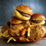 Plate piled high with food