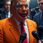 Donald Trump clown orange face reporters speech press