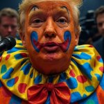 Donald Trump clown orange face reporters speech press