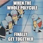 poly fun | WHEN THE WHOLE POLYCULE; FINALLY GET TOGETHER | image tagged in squirtle squad,polygamy,polycule,polyamory | made w/ Imgflip meme maker