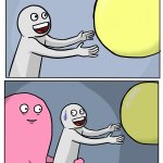 Awkward pink hugging guy