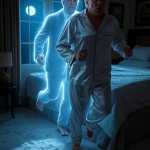 Donald Trump running from Jeffrey Epstein ghost