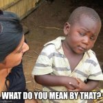 ? | WHAT DO YOU MEAN BY THAT? | image tagged in memes,third world skeptical kid | made w/ Imgflip meme maker