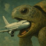 turtle eating a airplane