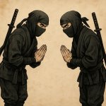 two ninja greeting each other in japenese style with attitude gl
