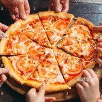 grabbing pizza slices