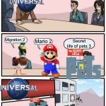 Next illumination movie | Next illumination movie; Migration 2; Secret life of pets 3; Mario 2 | image tagged in memes,boardroom meeting suggestion | made w/ Imgflip meme maker