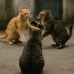Cat watching other cats fight