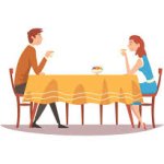Man and Woman at Table Cartoon