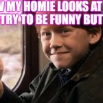 Ron Sandwich | HOW MY HOMIE LOOKS AT ME WHEN I TRY TO BE FUNNY BUT ARENT | image tagged in ron sandwich | made w/ Imgflip meme maker