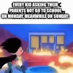 spider in my pc | EVERY KID ASKING THEIR PARENTS NOT GO TO SCHOOL ON MONDAY, MEANWHILE ON SUNDAY: | image tagged in gifs,ttg | made w/ Imgflip video-to-gif maker