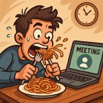 Me eating too fast so that I can join the meeting on time