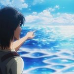 Eren Yeager pointing at the sea