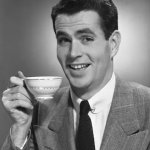 smiling white guy drinking coffee