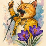 Ginger cat Freddy Mercury crocus