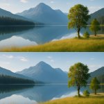 Two part image with duplicated serene natural view
