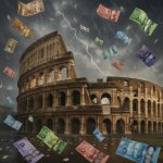 The Colosseum stands in a storm as Abundance falls