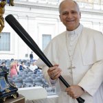 Pope Leo with baseball bat