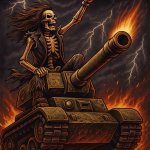 Skeleton riding a tank