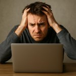 frustrated laptop user