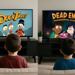 Boys watching cartoons 1995 compared to 2025