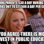 So You Agree | PAYING PARENTS $30 A DAY DURING THE STRIKE WORKS OUT TO $11,500 A DAY PER CLASSROOM. SO YOU AGREE-THERE IS MONEY TO INVEST IN PUBLIC EDUCATION. | image tagged in so you agree | made w/ Imgflip meme maker