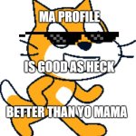 Scratch Cat Profile | MA PROFILE; IS GOOD AS HECK; BETTER THAN YO MAMA | image tagged in mlg scratch cat | made w/ Imgflip meme maker