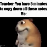 True | Teacher: You have 5 minutes to copy down all these notes Me: | image tagged in gifs,memes,teacher,relatable | made w/ Imgflip video-to-gif maker