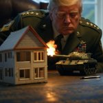 General Donald Trump playing tank burning house
