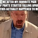 They were antique... | ME AFTER MY FAVORITE PAIR OF PANTS STARTED FALLING APART (THIS ACTUALLY HAPPENED TO ME) | image tagged in gifs,sad,walter white falling | made w/ Imgflip video-to-gif maker