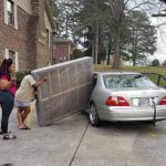 Mattress forced into car