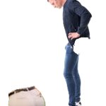 Guy without but looking at a butt on the floor