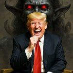 Donald Trump Satan laughing pile of gold
