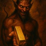 Satan holding out a bar of gold MAGA