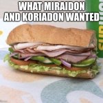 Subway sandwich | WHAT MIRAIDON AND KORIADON WANTED | image tagged in subway sandwich | made w/ Imgflip meme maker