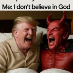 Donald Trump laughing in bed with Satan Lucifer Devil