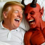 Donald Trump laughing in bed with Satan Lucifer Devil