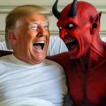 Donald Trump laughing in bed with Satan