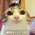 funny cat | ME; WHEN I SEE FOOD | image tagged in cat with wide eyes | made w/ Imgflip meme maker